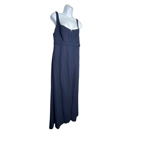 AFTER SIX Wide Strap Notch Empire Waist Dress With Front Slit Midnight Navy 10 - Picture 4 of 11